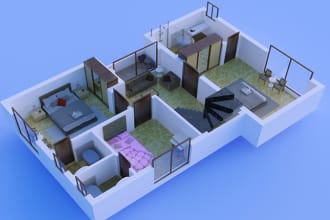 create quality 3d floor plan rendering in 3ds max and sketchup