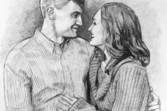 draw a realistic sketch portrait for couple family,wedding, anniversary gift
