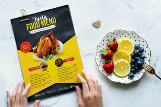 design all kinds of menus for restaurants, bars, saloons, wedding