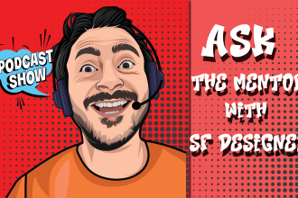 design podcast cover art and logo in cartoon style