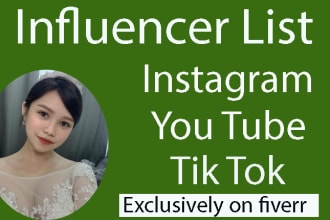 do a list of influencer for youtube, instagram, tiktok influencers marketing