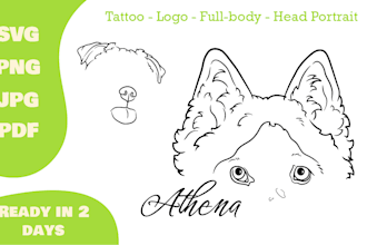 draw pet tattoo design, dog, cat line art, original svg art