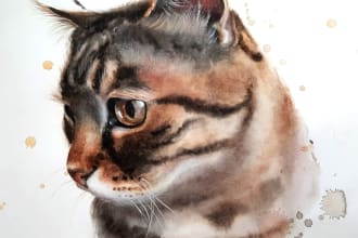 do a hand drawn watercolor animal or pet portrait