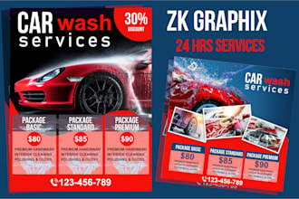 design car wash, car detailing, rental flyer, car service and price list flyer