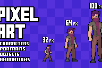 create a pixel art character sprite, portrait or game object