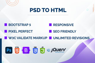 convert any PSD,sketch,png file to responsive HTML web page by using bootstrap