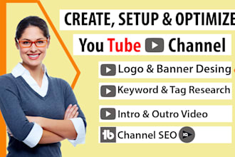 create setup youtube channel, art, intro, outro, logo, with full branding