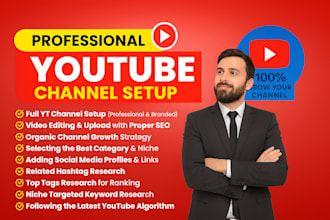 handle youtube channel setup and upload videos with SEO