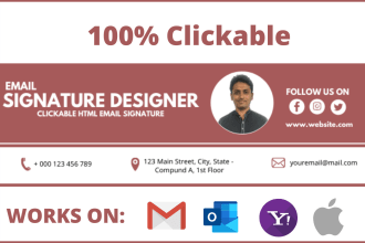 design modern clickable HTML email signature for outlook gmail, yahoo and apple