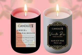 do minimal, luxury candle logo and candle label design