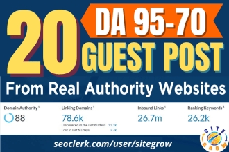 20 guest post with your relevant niches on da 95 to 70 site
