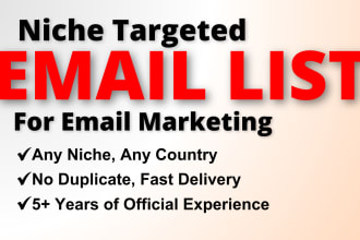 provide verified niche targeted email list, bulk email list for email marketing