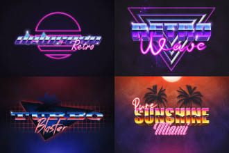 design 80s retro synthwave logo, vintage, neon, chrome