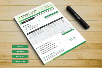 create invoice, checklist,price list, order form, worksheet, letterhead, receipt