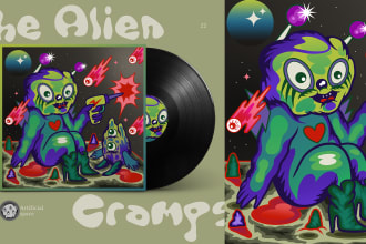 design vintage fantasy cartoon illustration for album cover