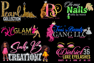 design glitter feminine beauty salon, eyelashes, hair ,nail, and boutique logo