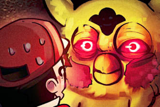 draw a horror youtube thumbnail in anime or cartoon style