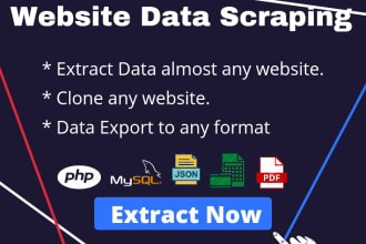 do scrapping almost any website data and export excel or sql