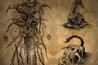create dark art, horror, and illustration perfect for merch, and album cover