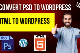 convert psd to wordpress, html to wordpress using elementor