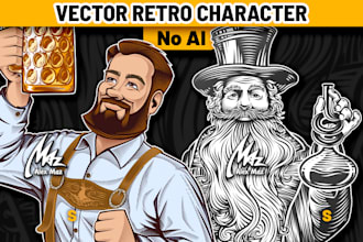 hand draw a vector retro brand mascot character for business