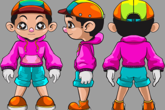 draw 2d character design for 3d model