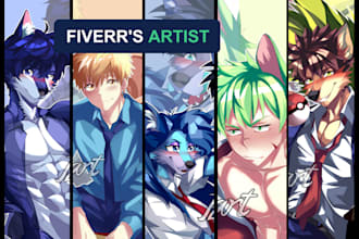 draw any furry anime nsfw sfw anime couples, yaoi, bara, gay, itasha for you