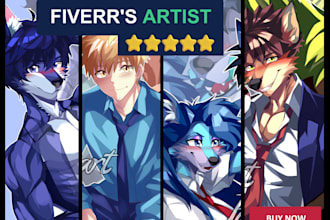 draw furry anime, anime couple, yaoi, bara, gay, bl, itasha, dakimakura for you