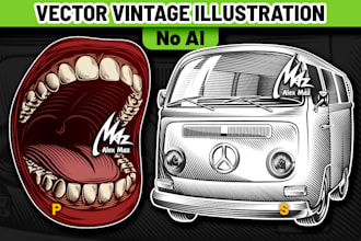 hand draw custom vector vintage unique line art illustration
