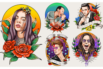 draw custom your portrait or pet in tattoo style