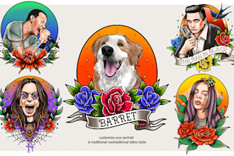 draw custom your portrait or pet in tattoo style