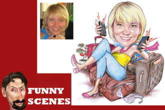 draw a fullbody caricature from your description and photo