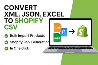 convert XML, json, excel to shopify CSV and bulk import products
