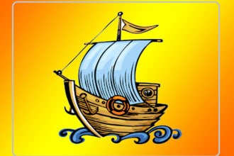 do eye catching old ship with waves logo for you in one day