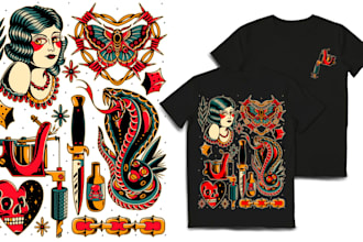 create any design in flash traditional tattoo style