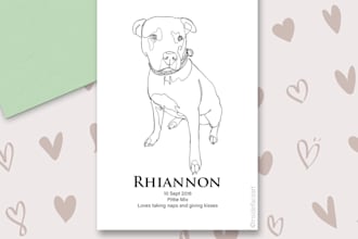 draw pet portrait line drawing illustration