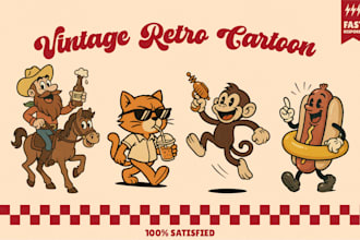 draw retro cartoon style for your business