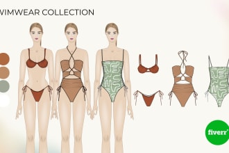 design cad, flat sketch or tech pack for swimwear swimsuit bikini