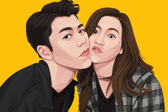 draw couple romantic potrait illustration for valentine gift