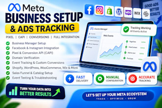 set up meta facebook bm, pixel, capi, and ads tracking