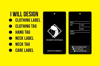 design clothing tag, clothing label, hang tag, neck label, neck tag, care label