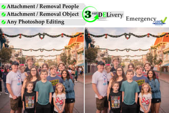 add remove people, object, background removal, any photoshop editing in 3 hrs