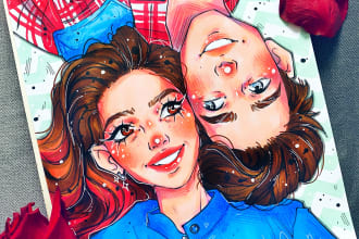draw a cute cartoon couple portrait or family portrait