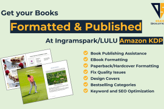 publish, format, your books at amazon kindle, lulu or ingramspark