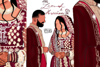 illustrate custom digital wedding, friends and family portraits