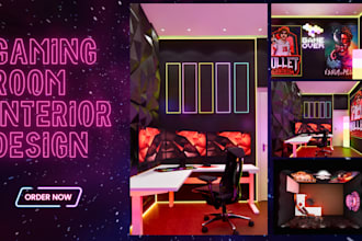 make a 3d gaming room interior design