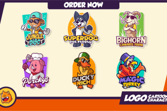 design cute cartoon mascot logo, animal character and illustration