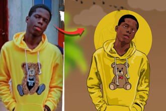 draw vector cartoon portrait human, animals and objects