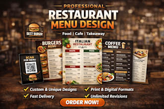 design professional catering menus, restaurant menus, and food menus