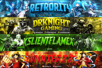 design youtube banner, twitch banner, gaming banner and logo